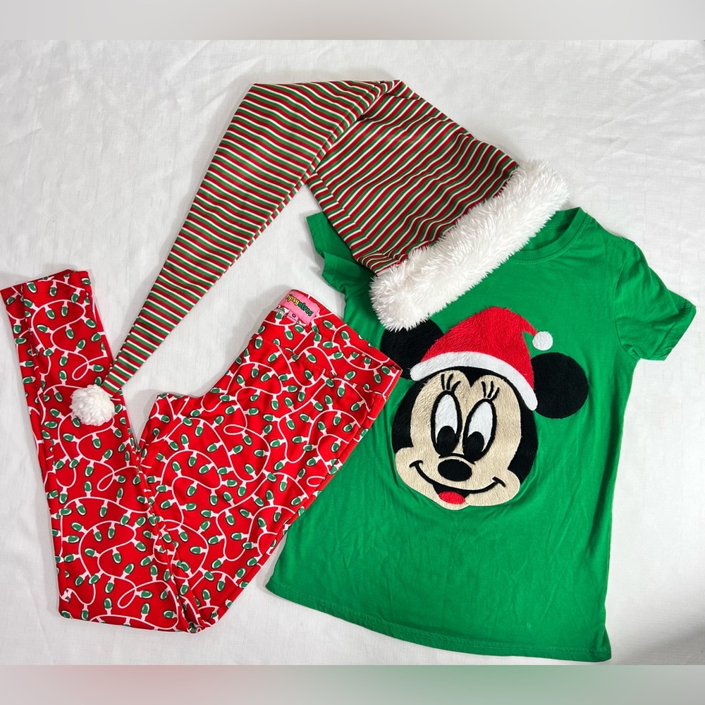 Christmas Tipsy Elves Leggings and Disney Mickey Mouse Christmas Shirt , Hat